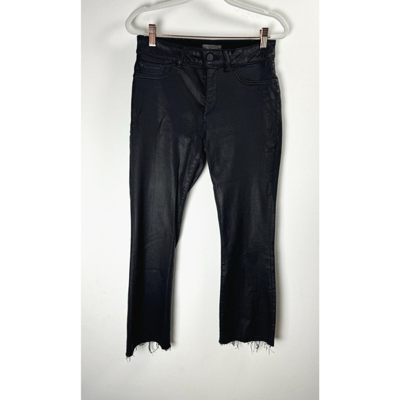 DL1961 Waxed Denim Modal Blend Instasculpt Gothic Grunge Luxury Crop Boot Jeans - Picture 1 of 10